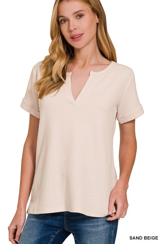 Short Sleeve Waffle Knit Top