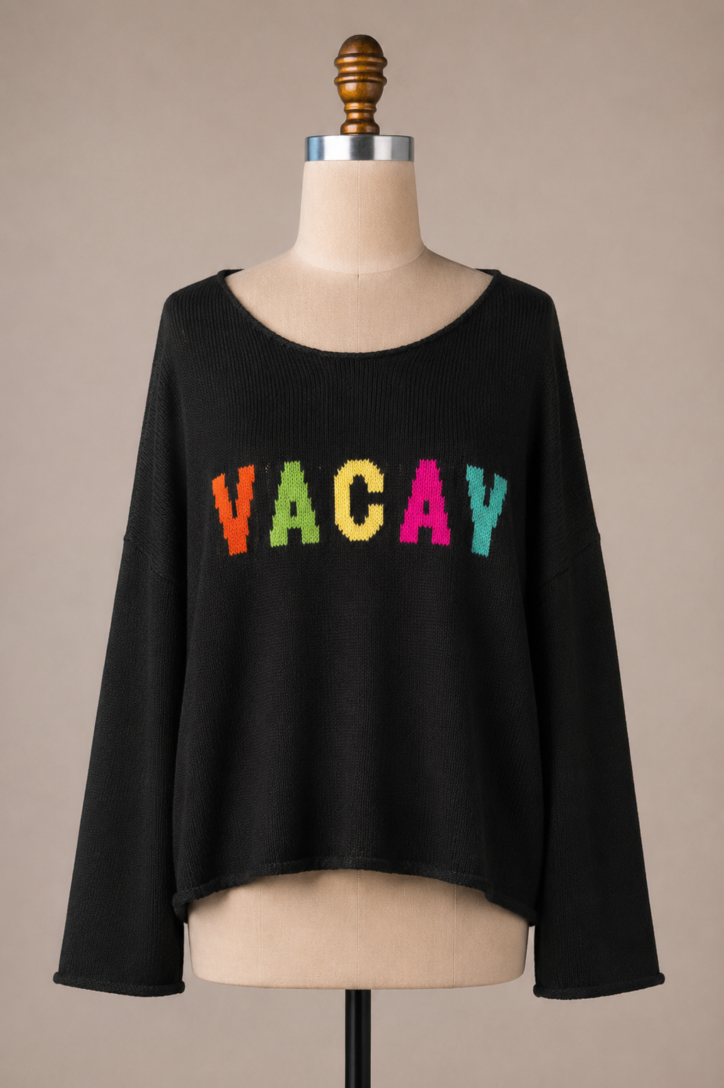 Sweater with Multicolor "VACAY" Lettering