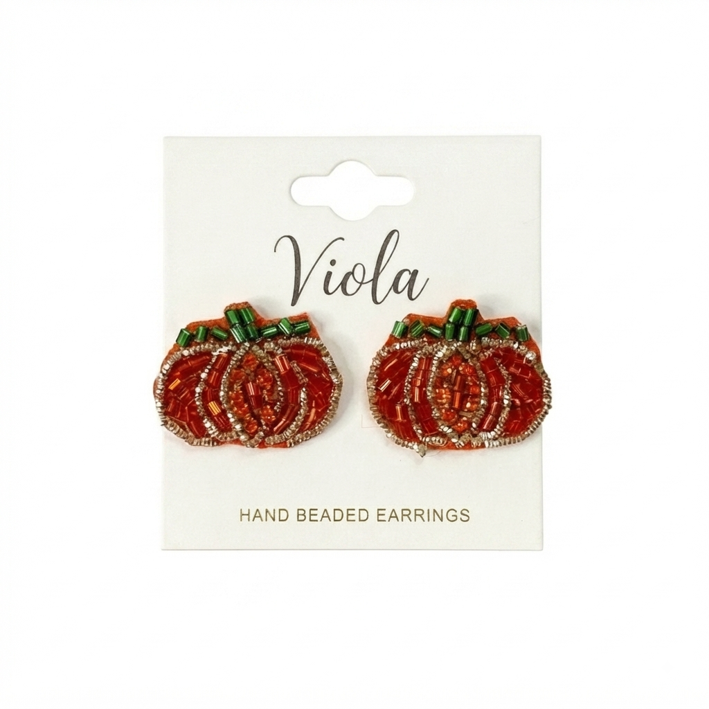 Pumpkin Stud Beaded Earrings