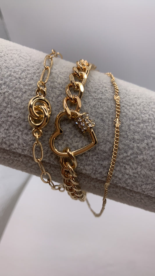 Trio Layer Heart Charm Bracelet