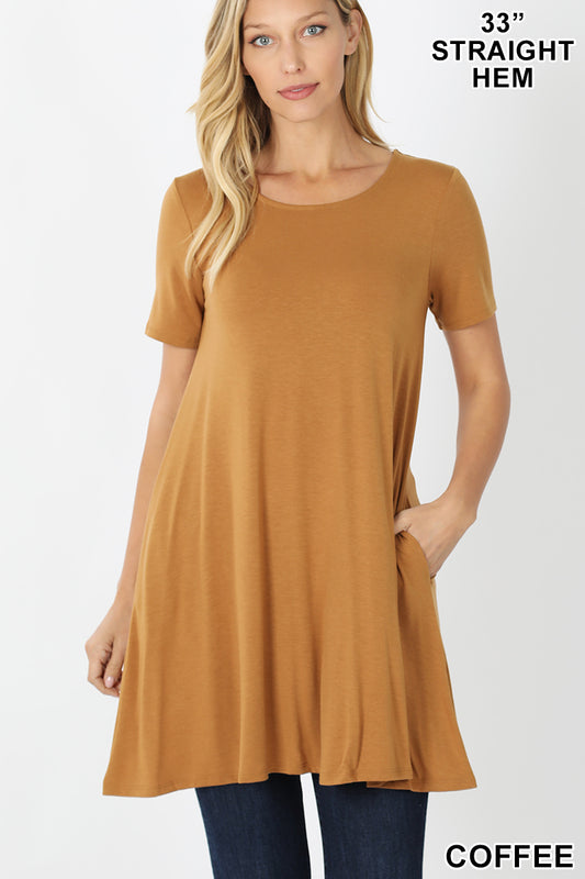 Short Sleeve Round Neck Top With Pockets