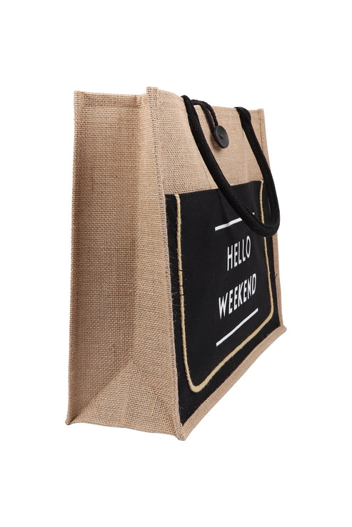 Hello Weekend Burlap Tote Bag