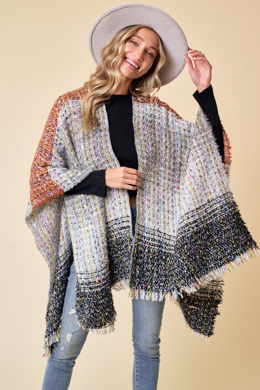 Confetti Stitch Shawl Wrap Sweater