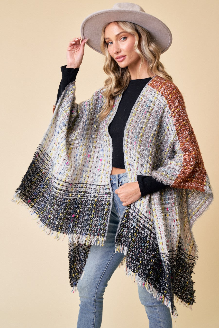 Confetti Stitch Shawl Wrap Sweater