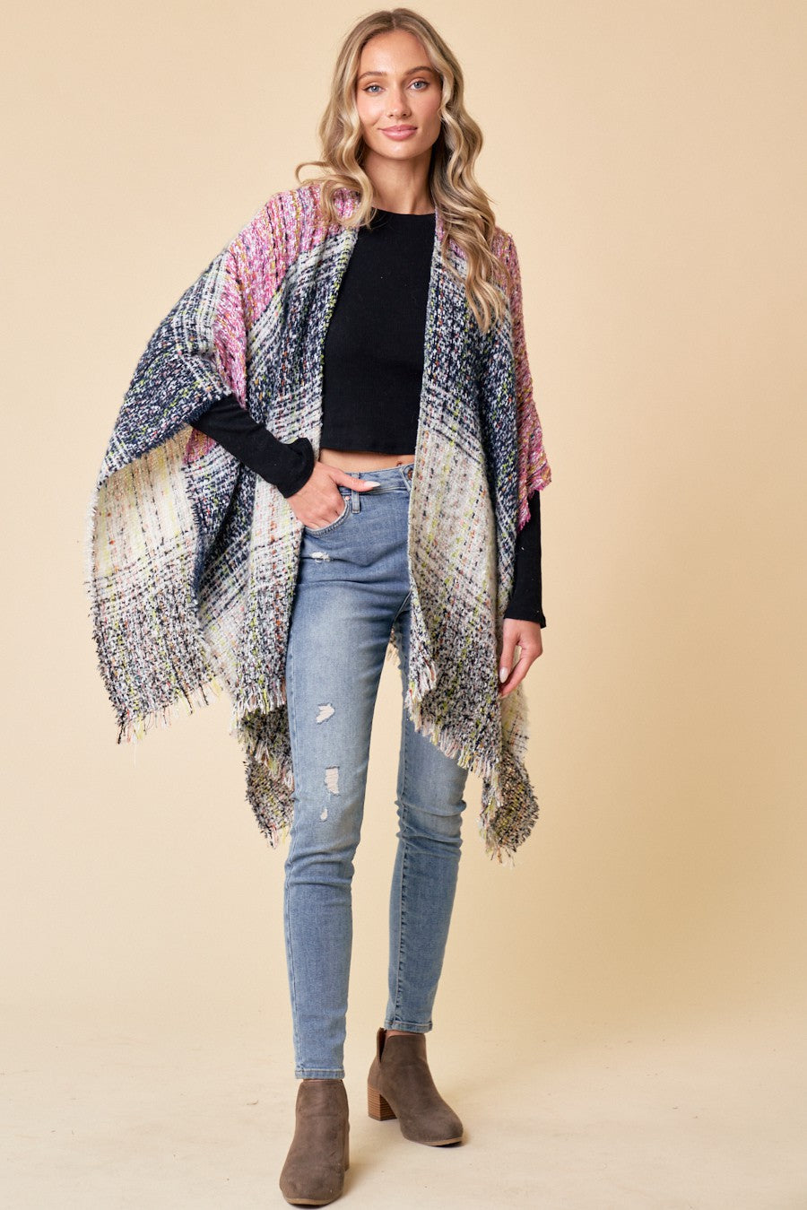 Confetti Stitch Shawl Wrap Sweater