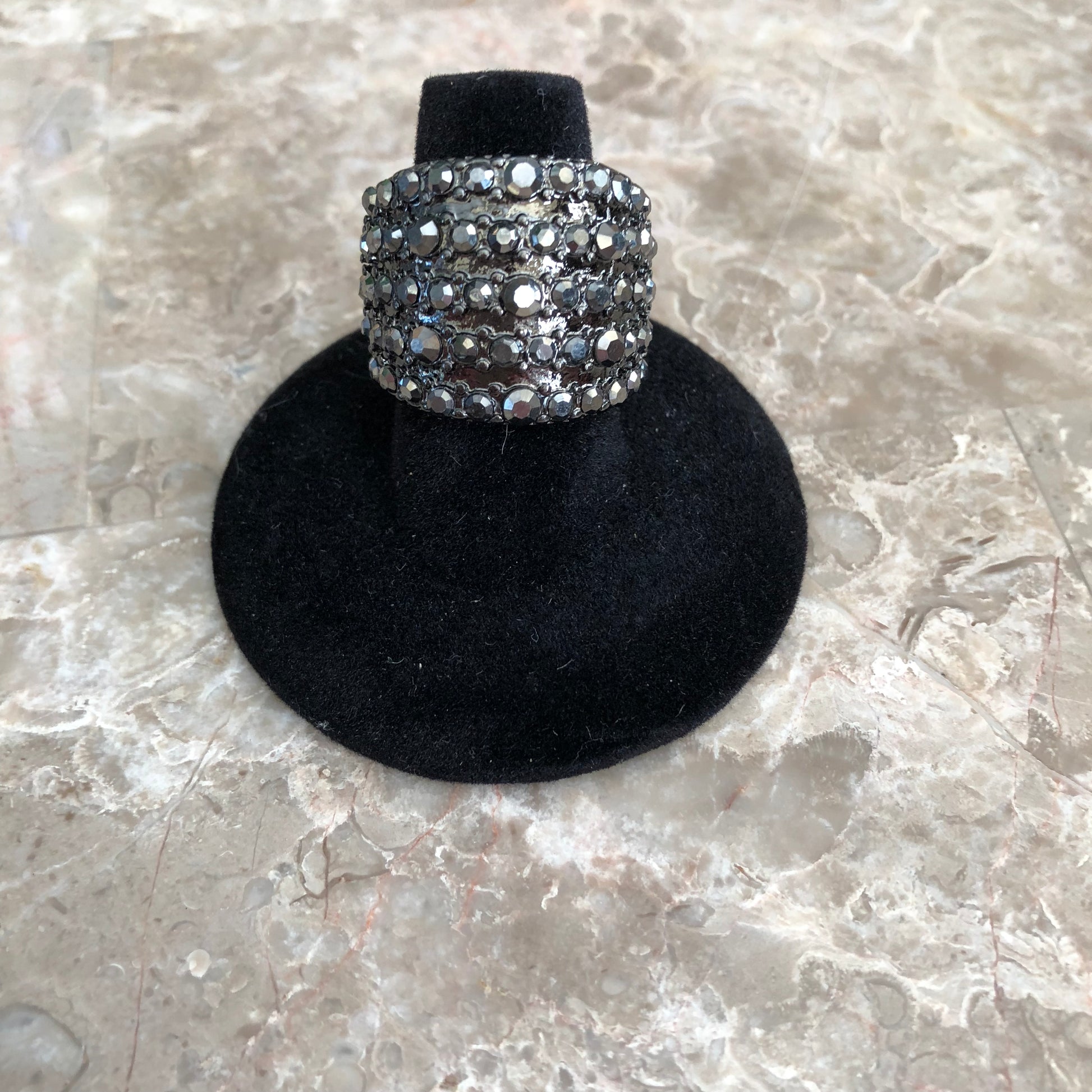 1" X 3/4" MULTI-ROW SMOKEY GRAY CRYSTAL RING - Meraki B Shop