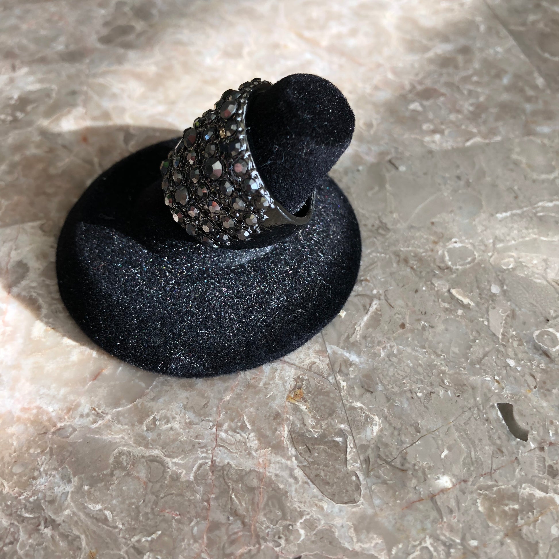 1" X 3/4" MULTI-ROW SMOKEY GRAY CRYSTAL RING - Meraki B Shop