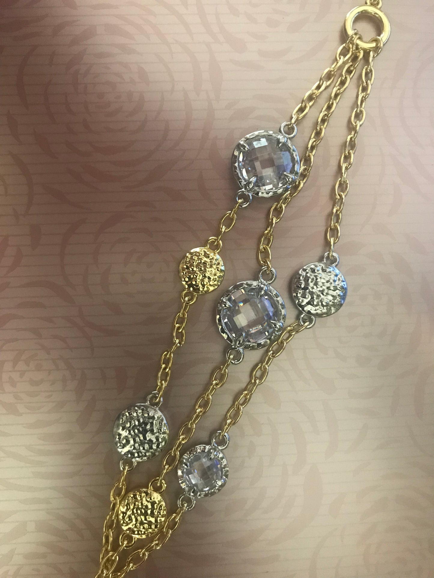 TRIPLE STRAND LARGE CZ 2 TONE TOGGLE BRACELET - Meraki B Shop