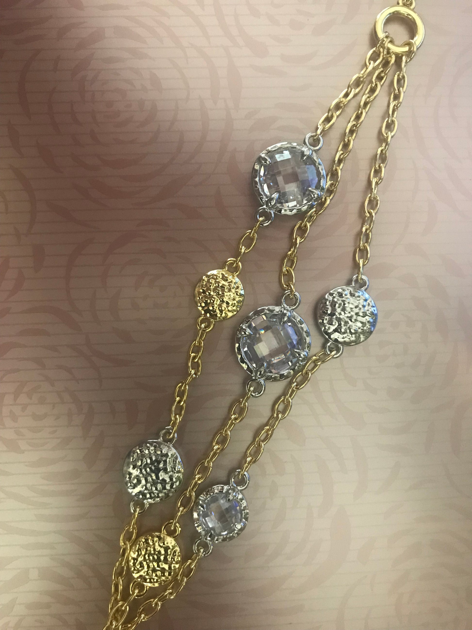 TRIPLE STRAND LARGE CZ 2 TONE TOGGLE BRACELET - Meraki B Shop