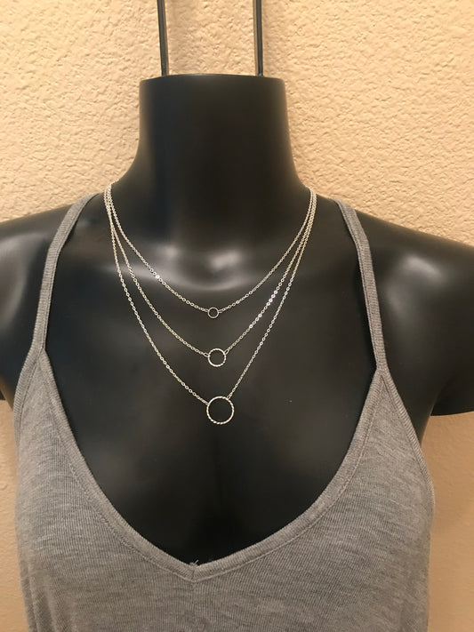 MAREN ELENA SILVER TRIPLE CHAIN W/ DIAMOND CUT CIRCLE DROPS NECKLACE - Meraki B Shop