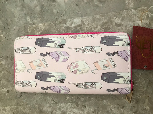 Doodled Milk Carton Design Fashion Wallet with Gold Zipper Closure