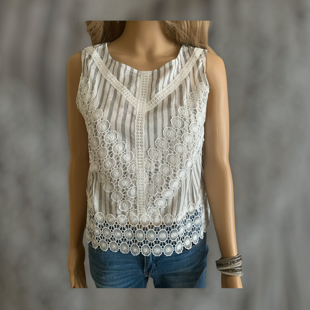 Sleeveless Eyelet Embroidered Hem Top