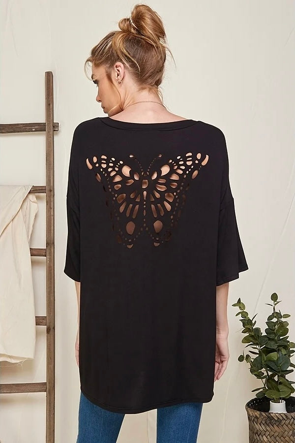 Butterfly Laser Cut Back Top Blouse