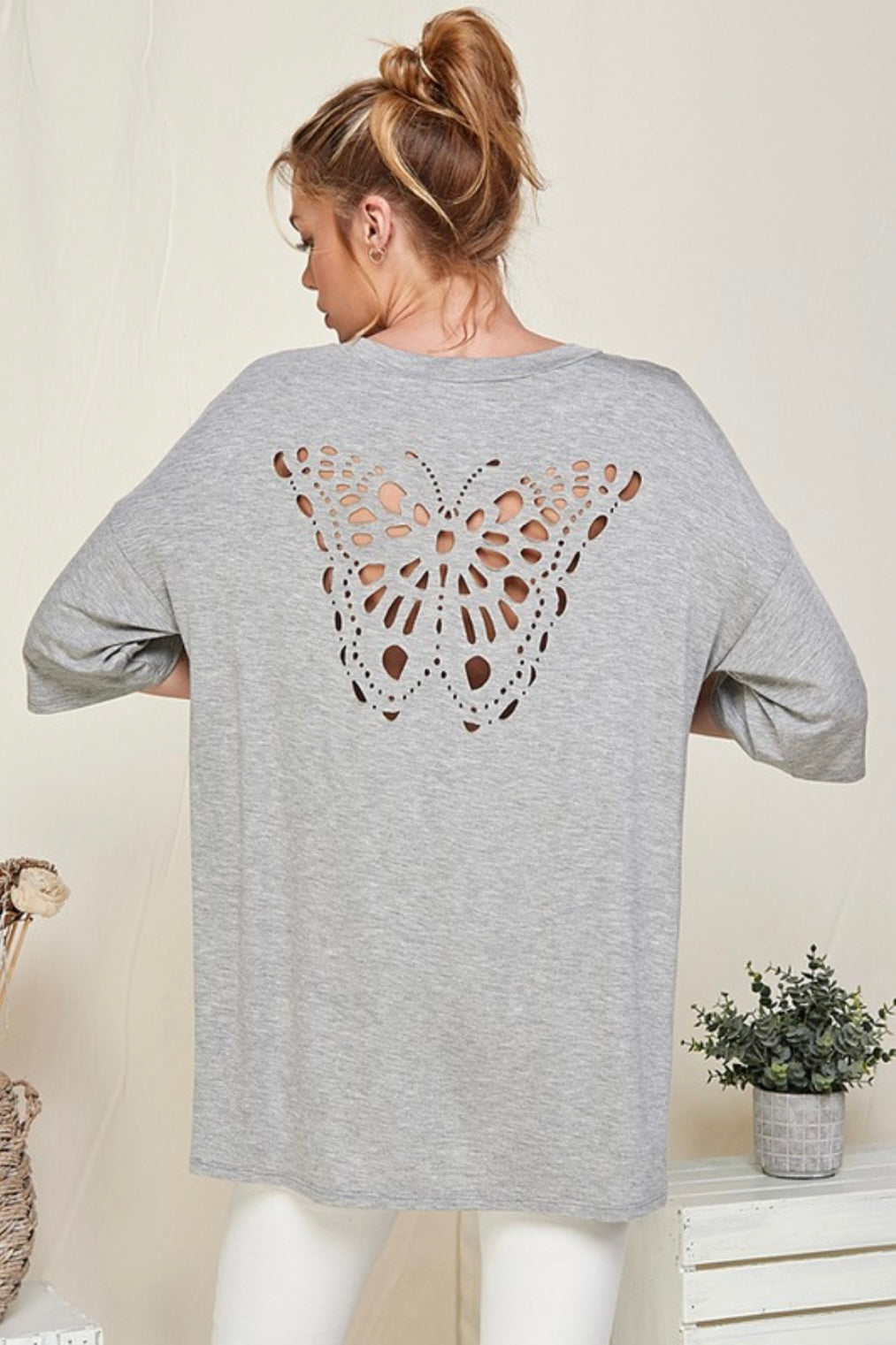 Butterfly Laser Cut Back Top Blouse