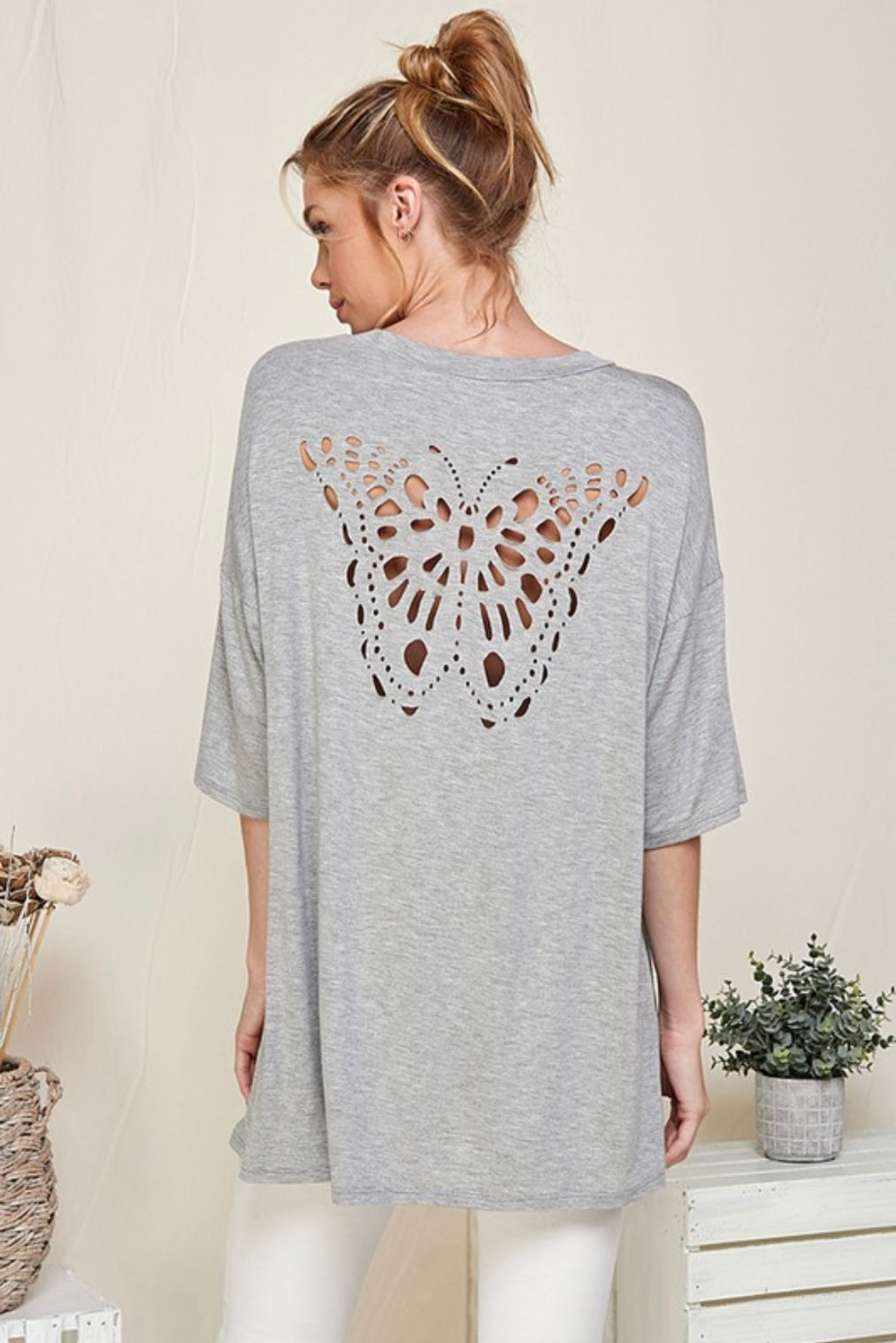 Butterfly Laser Cut Back Top Blouse